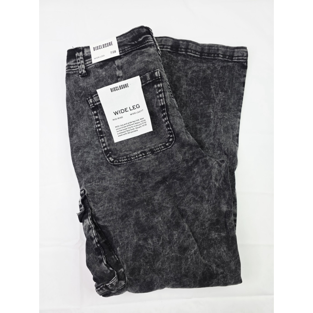 Disclosure Black Acid Wash Denim Cargo Pants Wide Leg Women's Size 7